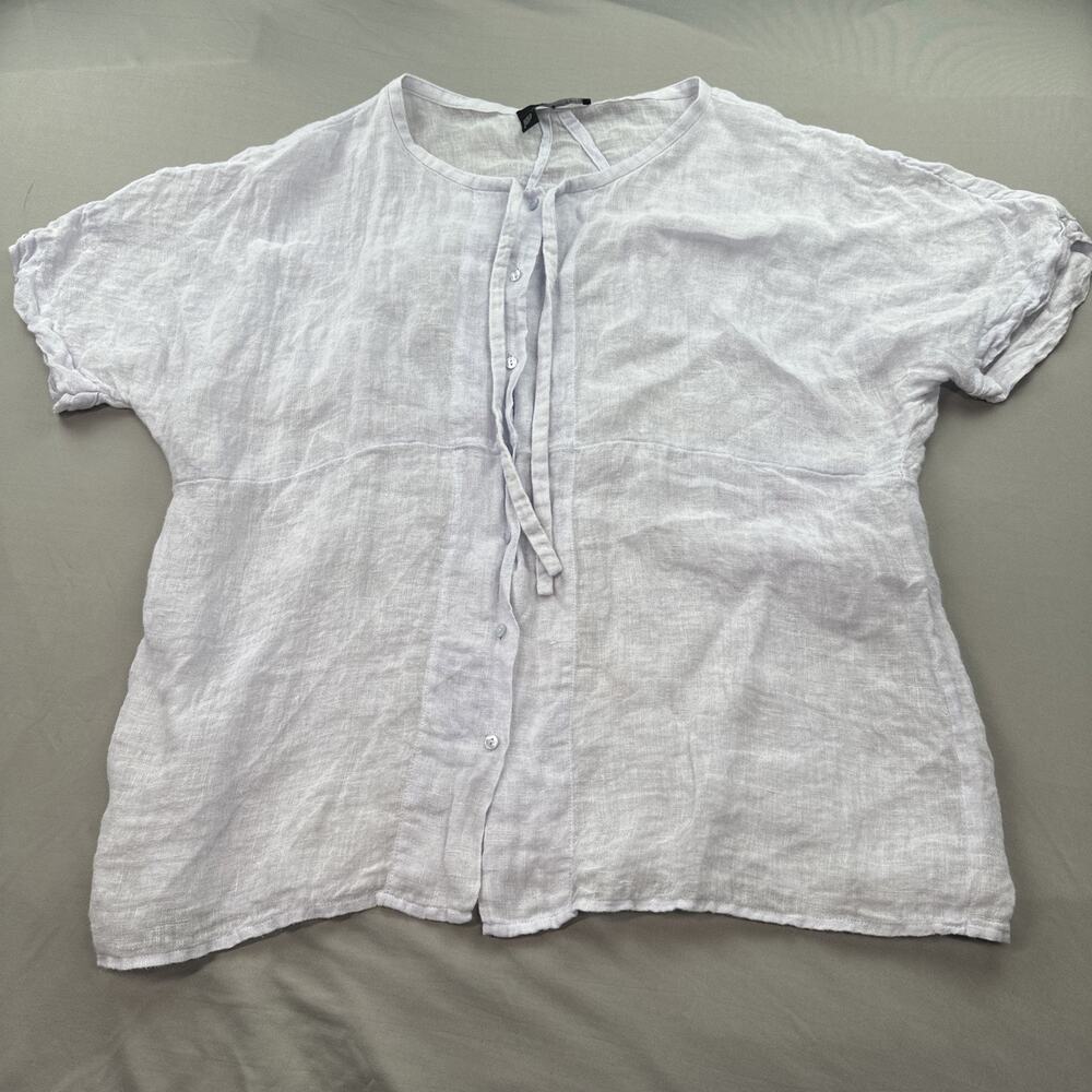 Eileen Fisher Cover Up Blouse Shirt Large Blue Linen Minimalist Boho Breathable
